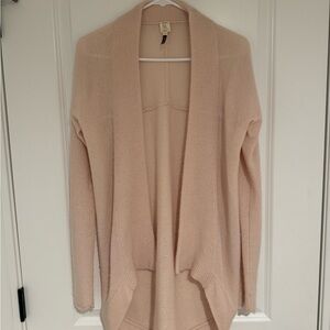 Qi Cream Cardigan with Open Front and Long Length